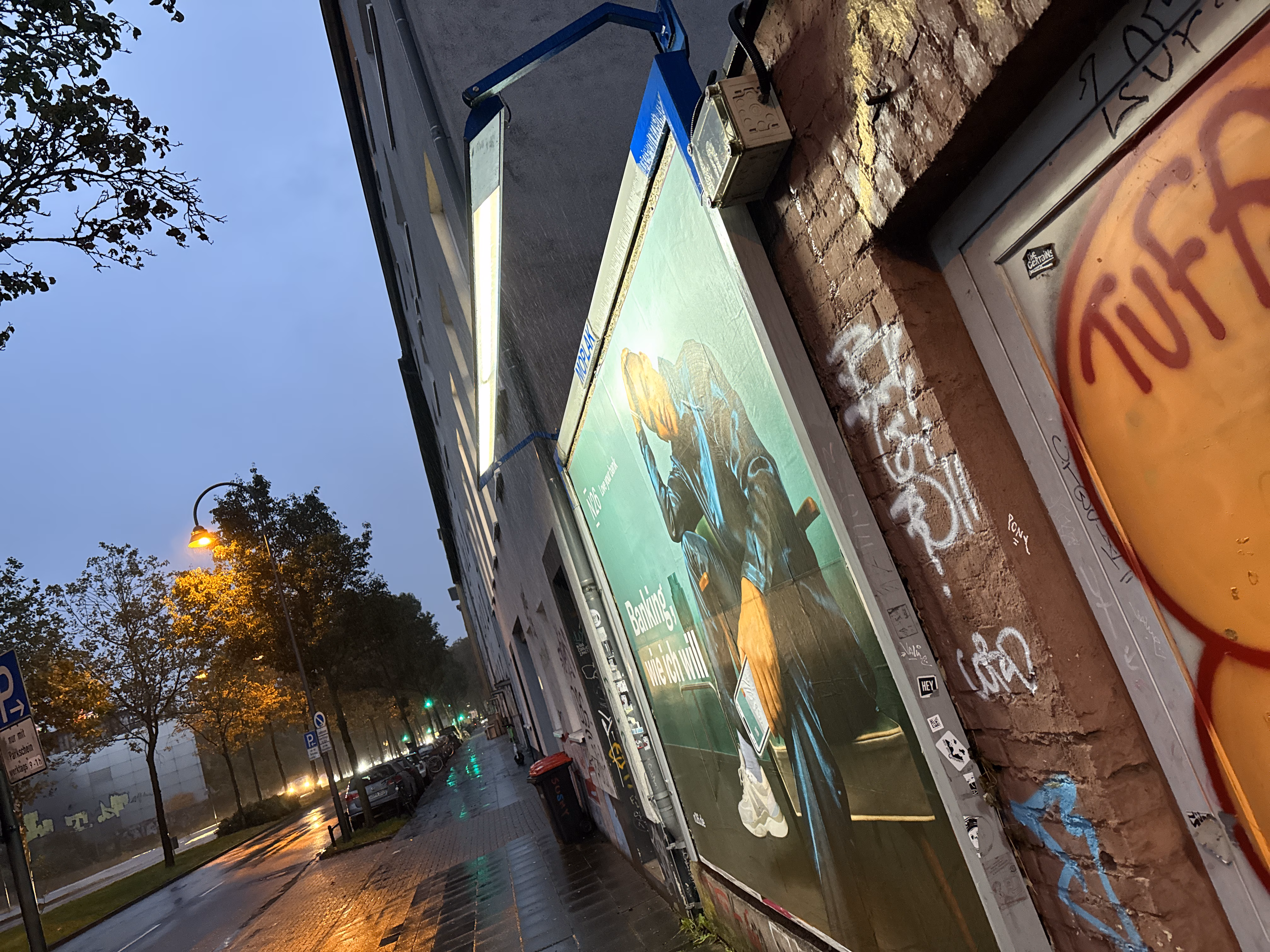 Rainy street with billboard shot in a rotated angle